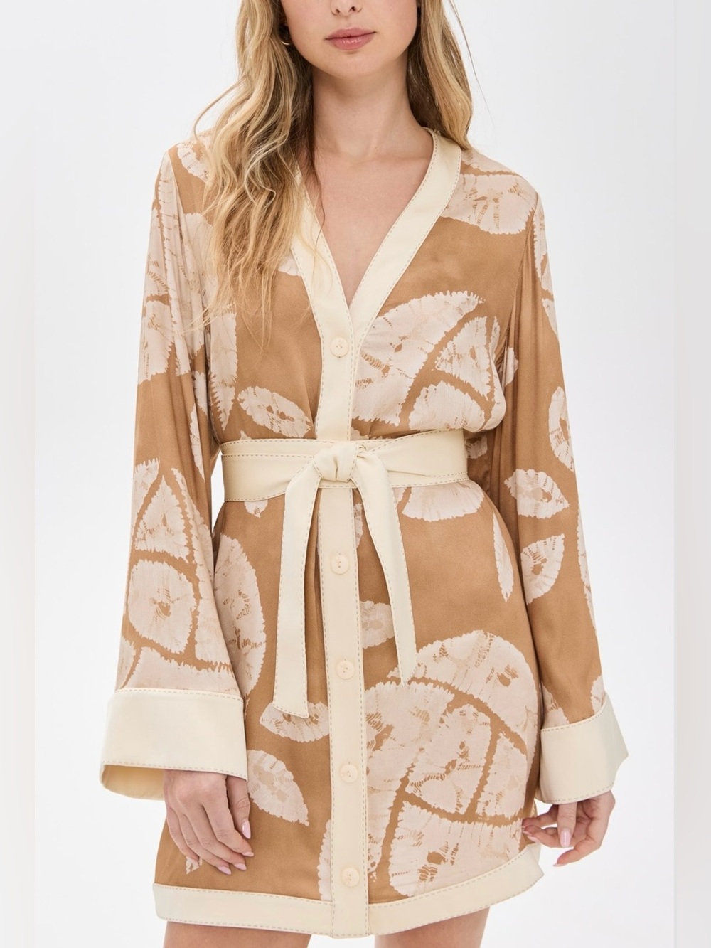 Alexis Marek Dress Desert Sand Tie Dye Kimono Button Mini NWT Size XS